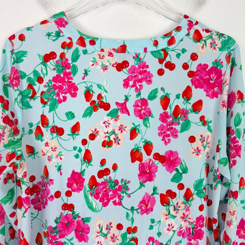 Ann Taylor Floral Strawberry Cherry Print Long Sleeve Popover Top Size Small S - Picture 10 of 11